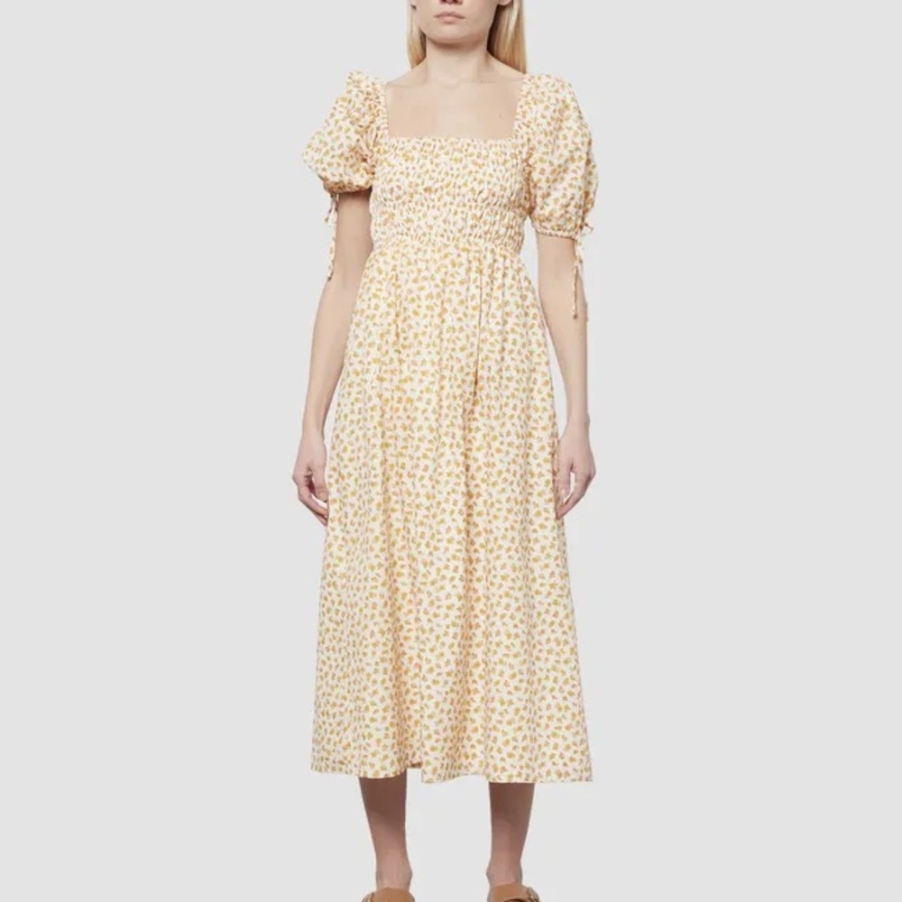 Faithfull the Brand Yellow Floral Midi Dress